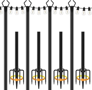 4 Pack 10 ft Heavy Duty Metal String Light Poles Adjustable Outdoor Lighting Stand for Patio,Backyard,Garden,Party & Wedding Rustproof & Sturdy with Hooks 4 Pack 10 ft Heavy Duty Metal String Light Poles Adjustable Outdoor Lighting Stand for Patio,Backyard,Garden,Party & Wedding Rustproof & Sturdy with Hooks