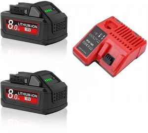 2Pack 8.0Ah Replacement for Milwaukee M18 Battery Charger Kit 18V Batteries Compatible with 18 Volt 8-11-1810 48-11-1815 48-11-1820 48-11-1850 48-11-1828 48-11-1860 Cordless Power Tools 2Pack 8.0Ah Replacement for Milwaukee M18 Battery Charger Kit 18V Batteries Compatible with 18 Volt 8-11-1810 48-11-1815 48-11-1820 48-11-1850 48-11-1828 48-11-1860 Cordless Power Tools