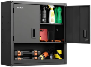 Metal Wall Cabinet, 30W x 12.01D x 30H Inch, Steel Floating Hanging Storage Cabinet with Locking Doors and Adjustable Shelf for Garage, Basement, Kitchen, Warehouse Assembly Required, Black Metal Wall Cabinet, 30W x 12.01D x 30H Inch, Steel Floating Hanging Storage Cabinet with Locking Doors and Adjustable Shelf for Garage, Basement, Kitchen, Warehouse Assembly Required, Black