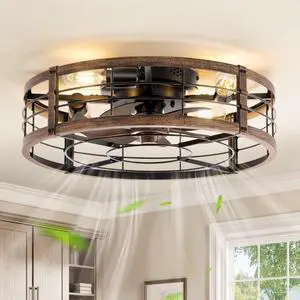 20" Caged Low Profile Ceiling Fan with Light and Remote Black Gold Flush Mount, Bladeless Enclosed Fandelier, 6 Speed, Quiet Powerful DC, Rustic,Farmhouse, Small, Bedroom, Kitchen, Indoor 20" Caged Low Profile Ceiling Fan with Light and Remote Black Gold Flush Mount, Bladeless Enclosed Fandelier, 6 Speed, Quiet Powerful DC, Rustic,Farmhouse, Small, Bedroom, Kitchen, Indoor