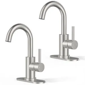 Bathroom Faucet 1 Hole 2 Pack Single Handle Sink Faucet Nickel with 6-inch Deck Plate for 1 or 3 hole(4-inch centerset)Sink Setup, Supply Lines and Drain, Swivel for Bar Kitchen RV Vanity Bathroom Faucet 1 Hole 2 Pack Single Handle Sink Faucet Nickel with 6-inch Deck Plate for 1 or 3 hole(4-inch centerset)Sink Setup, Supply Lines and Drain, Swivel for Bar Kitchen RV Vanity