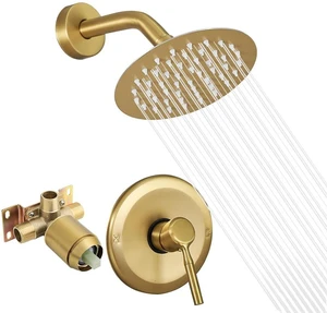 Brushed Gold Shower Head And Faucet Set Complete With Valve Shower Fixtures With 6 Inch High Pressure Rain Shower Head Trim kit Rough Include Regaderas Para bBaño Modernas Brushed Gold Shower Head And Faucet Set Complete With Valve Shower Fixtures With 6 Inch High Pressure Rain Shower Head Trim kit Rough Include Regaderas Para bBaño Modernas