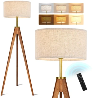 Floor Lamp for Living Room, Solid Ash Wood Tripod Floor Lamp with Remote Control, Stepless Dimmable Standing Lamp for Bedroom, Office, Tall Lamp with Linen Shade, Mid Century Modern & Farmhouse Floor Lamp for Living Room, Solid Ash Wood Tripod Floor Lamp with Remote Control, Stepless Dimmable Standing Lamp for Bedroom, Office, Tall Lamp with Linen Shade, Mid Century Modern & Farmhouse