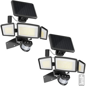 Solar Flood Lights Outdoor, Split Panel Design, Black, 2-Pack Remote included, 1800LM, 5 modes, 3 adjustable heads, 270° coverage, 180° motion detection up to 75ft, IP65 waterproof Solar Flood Lights Outdoor, Split Panel Design, Black, 2-Pack Remote included, 1800LM, 5 modes, 3 adjustable heads, 270° coverage, 180° motion detection up to 75ft, IP65 waterproof