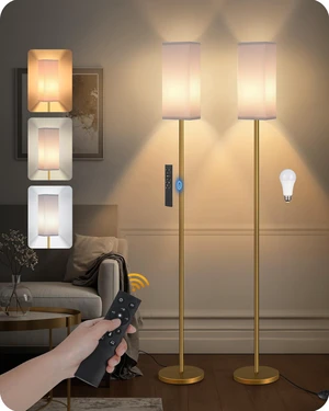 2Pack 64.2 Dimmable Floor Lamp for Living Room with Remote & Foot Switch, Corner Floor Lamp for Bedroom, Includes A19 Bulb, Modern Standing Tall Lamp, ETL Listed White and Gold DCW17LDP205 2Pack 64.2 Dimmable Floor Lamp for Living Room with Remote & Foot Switch, Corner Floor Lamp for Bedroom, Includes A19 Bulb, Modern Standing Tall Lamp, ETL Listed White and Gold DCW17LDP205
