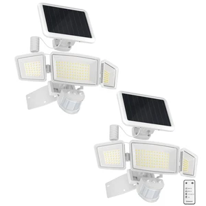 Solar Flood Lights Outdoor, Split Panel Design, White, 2-Pack Remote included, 1800LM, 5 modes, 3 adjustable heads, 270° coverage, 180° motion detection up to 75ft, IP65 waterproof Solar Flood Lights Outdoor, Split Panel Design, White, 2-Pack Remote included, 1800LM, 5 modes, 3 adjustable heads, 270° coverage, 180° motion detection up to 75ft, IP65 waterproof