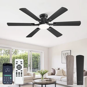 52 Inch Flush Mount Ceiling Fan with 3000-6000K Dimmable Lights APP & Remote Control, 6 Blades, 6 Speeds, Quiet Reversible Motor, Low Profile, Easy Install for Bedroom Living Room, Black 52 Inch Flush Mount Ceiling Fan with 3000-6000K Dimmable Lights APP & Remote Control, 6 Blades, 6 Speeds, Quiet Reversible Motor, Low Profile, Easy Install for Bedroom Living Room, Black