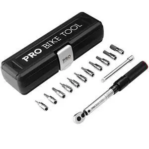 Bike Torque Wrench Set - 1/4 Inch Drive, 2.2-16.9 Nm 20-150 in-lb, Allen & Torx Bits, Extension Bar, Protective Storage Case Bike Torque Wrench Set - 1/4 Inch Drive, 2.2-16.9 Nm 20-150 in-lb, Allen & Torx Bits, Extension Bar, Protective Storage Case