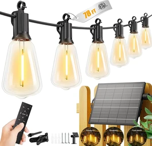 78FT Solar String Lights Outdoor, 35+1 Shatterproof LED Bulbs Waterproof, Remote Control, Dimmable, Timer, 3 Light Modes, Up to 26H Runtime for Backyard, Patio and Party Decor 78FT Solar String Lights Outdoor, 35+1 Shatterproof LED Bulbs Waterproof, Remote Control, Dimmable, Timer, 3 Light Modes, Up to 26H Runtime for Backyard, Patio and Party Decor