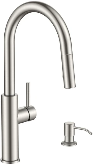 Kitchen Faucet with Soap Dispenser, High Arc Stainless Steel Lead-Free, Single Handle, Brushed Nickel Pull Down Sink Faucets,1 or 3 Hole Deck Mount for RV Bar Laundry Outdoor Kitchen Faucet with Soap Dispenser, High Arc Stainless Steel Lead-Free, Single Handle, Brushed Nickel Pull Down Sink Faucets,1 or 3 Hole Deck Mount for RV Bar Laundry Outdoor