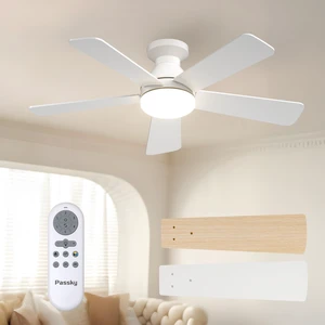 42 Inch White Low Profile Ceiling Fans with Lights and Remote Flush mount, 3-color dimmable light, quiet reversible DC motor, easy install, memory, timer, bedroom, covered outdoor areas 42 Inch White Low Profile Ceiling Fans with Lights and Remote Flush mount, 3-color dimmable light, quiet reversible DC motor, easy install, memory, timer, bedroom, covered outdoor areas