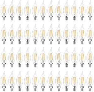 Dimmable E12 Candelabra LED Bulbs 60 Watt Incandescent Equivalent, 2700K Warm White, Clear Filament LED Chandelier Light Bulbs 6W, 600lm, CA11 Vintage Ceiling Fan Light Bulb with Flame Tip, 48-Pack Dimmable E12 Candelabra LED Bulbs 60 Watt Incandescent Equivalent, 2700K Warm White, Clear Filament LED Chandelier Light Bulbs 6W, 600lm, CA11 Vintage Ceiling Fan Light Bulb with Flame Tip, 48-Pack