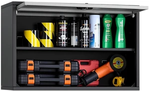 Metal Wall Cabinet, 30.31 x 12.01 x 19.69 Inch, Floating Garage Tool Cabinet with Up-Flip Door and Shelf, 240 lbs Load Capacity, Fit for Garage, Basement, Kitchen, Warehouse Assembly Required Metal Wall Cabinet, 30.31 x 12.01 x 19.69 Inch, Floating Garage Tool Cabinet with Up-Flip Door and Shelf, 240 lbs Load Capacity, Fit for Garage, Basement, Kitchen, Warehouse Assembly Required