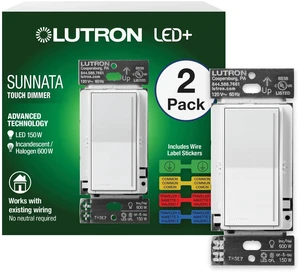 Sunnata LED+ Dimmer Switch, Touch Dimmer, Single Pole/3-way For Dimmable LEDs, flicker-free dim, broad compatibility, easy install, no neutral required, STCL-153MS-WH-2, White, 2 Pack Sunnata LED+ Dimmer Switch, Touch Dimmer, Single Pole/3-way For Dimmable LEDs, flicker-free dim, broad compatibility, easy install, no neutral required, STCL-153MS-WH-2, White, 2 Pack
