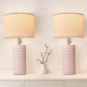 20.5" Modern Ceramic Table Lamps for Bedroom Set of 2, Bedside Lamps for Night Stands with Beige Lampshade, Farmhouse Table Lamp for Living Room Office Dorm, Pink 20.5" Modern Ceramic Table Lamps for Bedroom Set of 2, Bedside Lamps for Night Stands with Beige Lampshade, Farmhouse Table Lamp for Living Room Office Dorm, Pink