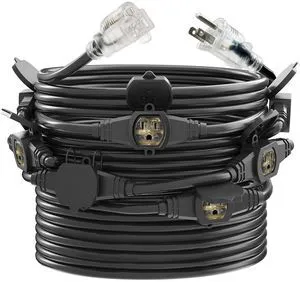 50FT Outdoor Extension Cord, 14 Gauge SJTW 5-15R Cable Male Plug to Female Connector,10 Evenly Spaced Outlets Plugs,Suitable for Stage Setting or Outdoor 50FT Outdoor Extension Cord, 14 Gauge SJTW 5-15R Cable Male Plug to Female Connector,10 Evenly Spaced Outlets Plugs,Suitable for Stage Setting or Outdoor
