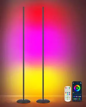 Corner Floor Lamp, 2-Pack RGB LED Floor Lamps for Living Room APP & Remote Control, Dimmable 16 Million Color Changing & 213 Scenes, Music Sync, Standing LED Lights for Bedroom Corner Floor Lamp, 2-Pack RGB LED Floor Lamps for Living Room APP & Remote Control, Dimmable 16 Million Color Changing & 213 Scenes, Music Sync, Standing LED Lights for Bedroom