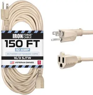 16 Gauge Heavy Duty Beige Extension Cord, 150 Ft - SJTW 16/3 SJTW Cable, 3 Prong Grounded Plug, 13 Amp - For Landscaping, Leaf Blowers, Lights, Appliances 16 Gauge Heavy Duty Beige Extension Cord, 150 Ft - SJTW 16/3 SJTW Cable, 3 Prong Grounded Plug, 13 Amp - For Landscaping, Leaf Blowers, Lights, Appliances