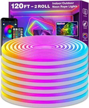 120Ft Neon Rope Lights,Flexible Led Rope Lights Control with App/Remote,Multiple Modes RopeLights,IP65 Outdoor RGB Led Neon Lights NonWater Resistant,Music Sync Gaming Led NeonLight Strip 120Ft Neon Rope Lights,Flexible Led Rope Lights Control with App/Remote,Multiple Modes RopeLights,IP65 Outdoor RGB Led Neon Lights NonWater Resistant,Music Sync Gaming Led NeonLight Strip