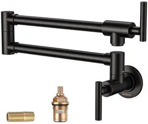 Pot Filler Faucet Oil-Rubbed Bronze: Solid Brass Pot Filler Wall-Mounted Pasta Faucet with Double Joint Swing Arm for Kitchen Over Stove Pot Filler Faucet Oil-Rubbed Bronze: Solid Brass Pot Filler Wall-Mounted Pasta Faucet with Double Joint Swing Arm for Kitchen Over Stove