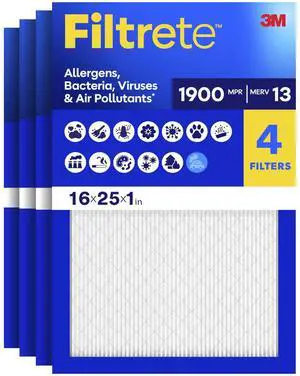 16x25x1 Air Filter, MERV 13 MPR 1900, Allergens, Bacteria, Viruses & Air Pollutants, 3-Month AC/Furnace Filter, Cleaner Air Reliable Airflow, 4 HVAC Filter (Act Size 15.62x24.62x0.78 in) 16x25x1 Air Filter, MERV 13 MPR 1900, Allergens, Bacteria, Viruses & Air Pollutants, 3-Month AC/Furnace Filter, Cleaner Air Reliable Airflow, 4 HVAC Filter (Act Size 15.62x24.62x0.78 in)
