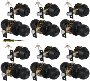 (6 Sets) All Keyed Same Entry Knobs&Single Cylinder Deadbolt for Exterior Front Doors, Matte Black Finish Round Ball Entry Door Lock with Same Keys (6 Sets) All Keyed Same Entry Knobs&Single Cylinder Deadbolt for Exterior Front Doors, Matte Black Finish Round Ball Entry Door Lock with Same Keys