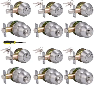(6Sets) All Keyed Same Entry Door Knob and Single Cylinder Deadbolt Combo Set, Satin Nickel Exterior Door Knobs with Lock and Keys for Entrance and Front Door (6Sets) All Keyed Same Entry Door Knob and Single Cylinder Deadbolt Combo Set, Satin Nickel Exterior Door Knobs with Lock and Keys for Entrance and Front Door