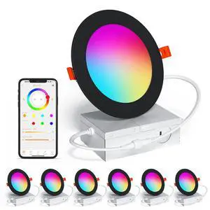 Smart Recessed Lighting 4 Inch Black RGBCW Color Changing 12W LED Downlight with Junction Box,1080 Lumen Recessed Ceiling Light Compatible with Alexa,Dimmable by Bluetooth Control -6Pack Smart Recessed Lighting 4 Inch Black RGBCW Color Changing 12W LED Downlight with Junction Box,1080 Lumen Recessed Ceiling Light Compatible with Alexa,Dimmable by Bluetooth Control -6Pack