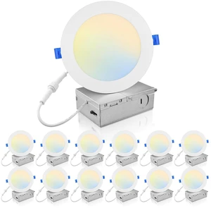 6 Inch 5CCT LED Recessed Ceiling Light with Junction Box, 2700K/3000K/4000K/5000K/6000K Selectable, 12W 1100Lm, Dimmable Dimmable Can-Killer Downlight, ETL& FCC, 12 Pack 6 Inch 5CCT LED Recessed Ceiling Light with Junction Box, 2700K/3000K/4000K/5000K/6000K Selectable, 12W 1100Lm, Dimmable Dimmable Can-Killer Downlight, ETL& FCC, 12 Pack