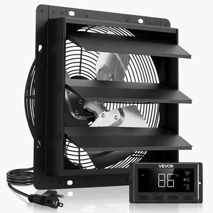 10 inch Exhaust Fan, Wall Mounted Attic Fan with Variable Speed, Temperature & Humidity Controller, 1000 CFM, Automatic Shutter 10 inch Exhaust Fan, Wall Mounted Attic Fan with Variable Speed, Temperature & Humidity Controller, 1000 CFM, Automatic Shutter