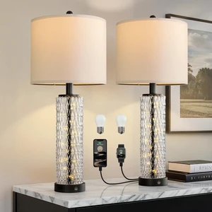 27.75 Table Lamps Set of 2, Black Modern Bedside Lamp with LED Night Light, USB A+C, Glass Lamps for Living Room, Bedroom, Nightstand, Office, End Table (2 Bulbs Included) 27.75 Table Lamps Set of 2, Black Modern Bedside Lamp with LED Night Light, USB A+C, Glass Lamps for Living Room, Bedroom, Nightstand, Office, End Table (2 Bulbs Included)