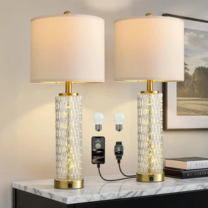 27.75 Table Lamps Set of 2, Gold Modern Bedside Lamp with LED Night Light, USB A+C, Glass Lamps for Living Room, Bedroom, Nightstand, Office, End Table (2 Bulbs Included) 27.75 Table Lamps Set of 2, Gold Modern Bedside Lamp with LED Night Light, USB A+C, Glass Lamps for Living Room, Bedroom, Nightstand, Office, End Table (2 Bulbs Included)
