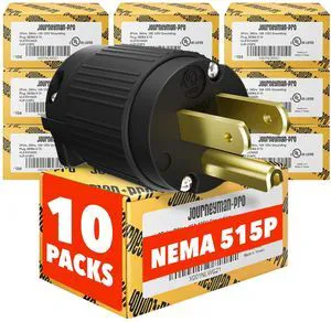 515PV Male Electrical Plug Replacement, 15 Amp 125V, 10-Pack 3 Prong, NEMA 5-15P Straight Blade Plug, Extension Cord End Repair, 2-Pole 3-Wire, Commercial Grade PVC, Black, ETL Listed 515PV Male Electrical Plug Replacement, 15 Amp 125V, 10-Pack 3 Prong, NEMA 5-15P Straight Blade Plug, Extension Cord End Repair, 2-Pole 3-Wire, Commercial Grade PVC, Black, ETL Listed