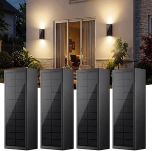 4 Pack Solar Wall Lights Outdoor, Dusk to Dawn Up Down Wall Sconces USB-C Rechargeable Backup, 3CCT, 2 Brightness Levels, IP65 Waterproof Exterior Lights for Front Door, Garage, Patio and Shed 4 Pack Solar Wall Lights Outdoor, Dusk to Dawn Up Down Wall Sconces USB-C Rechargeable Backup, 3CCT, 2 Brightness Levels, IP65 Waterproof Exterior Lights for Front Door, Garage, Patio and Shed