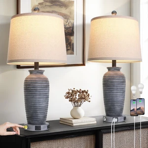 25" Retro Distressed Black Farmhouse Jar Table Lamps Set of 2, 3 Way Touch Control Rustic Bedside Lamps with USB A+C Ports & AC Outlet, Pot Nightstand Lamps for Bedroom Living Room 25" Retro Distressed Black Farmhouse Jar Table Lamps Set of 2, 3 Way Touch Control Rustic Bedside Lamps with USB A+C Ports & AC Outlet, Pot Nightstand Lamps for Bedroom Living Room