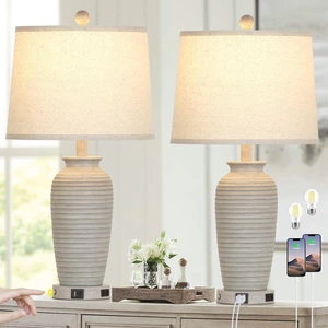 25" Farmhouse Jar Table Lamps Set of 2, 3 Way Touch Control Rustic Bedside Lamps with USB A+C Ports & AC Outlet, Pot Nightstand Lamps for Bedroom Living Room (LED Bulbs Included) 25" Farmhouse Jar Table Lamps Set of 2, 3 Way Touch Control Rustic Bedside Lamps with USB A+C Ports & AC Outlet, Pot Nightstand Lamps for Bedroom Living Room (LED Bulbs Included)