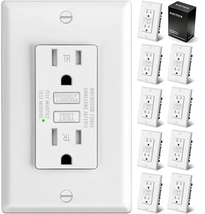 10 Pack GFCI Outlets 15 Amp, TR GFI, ETL Listed, White Slim, Tamper Resistant, 15A GFI Receptacles with LED Indicator, Ground Fault Circuit Interrupter, Decor Wallplate Included 10 Pack GFCI Outlets 15 Amp, TR GFI, ETL Listed, White Slim, Tamper Resistant, 15A GFI Receptacles with LED Indicator, Ground Fault Circuit Interrupter, Decor Wallplate Included