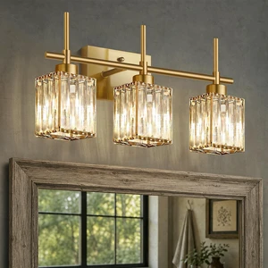 Modern Crystal Bathroom Vanity Light 3-Light Brushed Gold Bathroom Light Fixtures Over Mirror Brushed Gold Vanity Lighting Fixtures Square Shade Brass Wall Sconce (Bulbs Not Include) Modern Crystal Bathroom Vanity Light 3-Light Brushed Gold Bathroom Light Fixtures Over Mirror Brushed Gold Vanity Lighting Fixtures Square Shade Brass Wall Sconce (Bulbs Not Include)