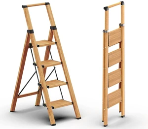 4 Step Ladder, Foldable 4 Step Stool, Woodgrin Reach 8ft; Stepladder with Handgrip, Anti-Slip 7.9'' Pedals, Lightweight Tall Ladder for Home,Kitchen,Closet,300 lb Capacity 4 Step Ladder, Foldable 4 Step Stool, Woodgrin Reach 8ft; Stepladder with Handgrip, Anti-Slip 7.9'' Pedals, Lightweight Tall Ladder for Home,Kitchen,Closet,300 lb Capacity