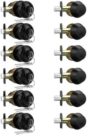 6 Pack Exterior Door Knob with Lock, Keyed Entry Front Door Lock Set Keyed Alike Entry Door Knob with Single Cylinder Deadbolt Lock Set, Matte Black Reversible Knob for Bedroom, Adjustable Latch 6 Pack Exterior Door Knob with Lock, Keyed Entry Front Door Lock Set Keyed Alike Entry Door Knob with Single Cylinder Deadbolt Lock Set, Matte Black Reversible Knob for Bedroom, Adjustable Latch