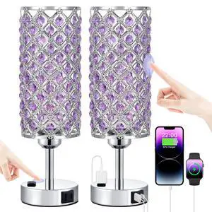 Crystal Lamps Set of 2, 3 Way Dimmable Touch Lamp with Crystal Shade, Bedside Nightstand Lamps for Living Room Bedroom Home Office(Purple) Crystal Lamps Set of 2, 3 Way Dimmable Touch Lamp with Crystal Shade, Bedside Nightstand Lamps for Living Room Bedroom Home Office(Purple)