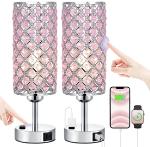 Pink Crystal Lamp Set of 2, 3 Way Dimmable Touch Lamp for Bedroom with Crystal Shade, Bedside Nightstand Lamps for Living Room Bedroom Home Office Pink Crystal Lamp Set of 2, 3 Way Dimmable Touch Lamp for Bedroom with Crystal Shade, Bedside Nightstand Lamps for Living Room Bedroom Home Office