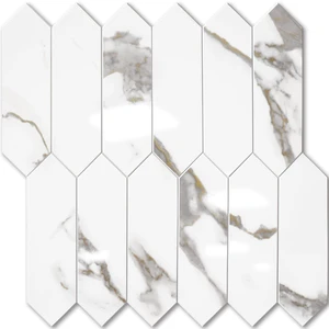 Glossy White Marble with Gold Veining Backsplash Tile Peel and Stick, 12.8 x 12.8 Inch 10 Sheets Long Hexagon PVC Self Adhesive Mosaic Tiles Stick on Backsplash for Kitchen and Bathroom Glossy White Marble with Gold Veining Backsplash Tile Peel and Stick, 12.8 x 12.8 Inch 10 Sheets Long Hexagon PVC Self Adhesive Mosaic Tiles Stick on Backsplash for Kitchen and Bathroom