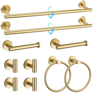 Brushed Gold Bathroom Hardware Accessories Set 10-Pieces, Premium SUS304 Stainless Steel Bathroom Towel Bar Holder Set 23.6 Inch Round Towel Racks for Bathroom Wall Mounted Brushed Gold Bathroom Hardware Accessories Set 10-Pieces, Premium SUS304 Stainless Steel Bathroom Towel Bar Holder Set 23.6 Inch Round Towel Racks for Bathroom Wall Mounted