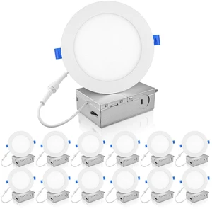 6 Inch LED Recessed Ceiling Lights, Smooth Trim Canless Downlight, 12W 1100Lm, 3000K Warm White, Dimmable LED Panel with JBox, ETL & FCC, 12 Pack 6 Inch LED Recessed Ceiling Lights, Smooth Trim Canless Downlight, 12W 1100Lm, 3000K Warm White, Dimmable LED Panel with JBox, ETL & FCC, 12 Pack