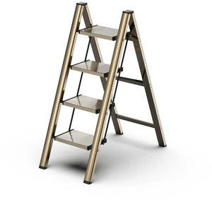 4 Step Ladder, Foldable Aluminum Step Stool with Anti-Slip Pedal Lightweight yet Sturdy, Portable, Non Slip Feet, 300Lbs Capacity, Elegant Look, for Kitchen, Closet, Pantry, Champagne Gold 4 Step Ladder, Foldable Aluminum Step Stool with Anti-Slip Pedal Lightweight yet Sturdy, Portable, Non Slip Feet, 300Lbs Capacity, Elegant Look, for Kitchen, Closet, Pantry, Champagne Gold
