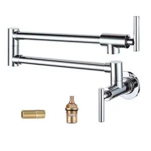 Chrome Pot Filler Faucet - Solid Brass Pot Filler Wall-Mounted Pasta Faucet with Double Joint Swing Arm for Kitchen Over Stove Chrome Pot Filler Faucet - Solid Brass Pot Filler Wall-Mounted Pasta Faucet with Double Joint Swing Arm for Kitchen Over Stove