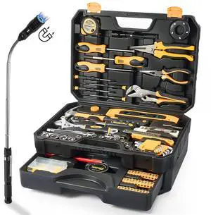 Tool Kit for Home, Basic Tool Set with Magnetic Pickup Tool For general household and auto repair with storage case and drawer, for homeowners, diy projects, and handyman mechanics Tool Kit for Home, Basic Tool Set with Magnetic Pickup Tool For general household and auto repair with storage case and drawer, for homeowners, diy projects, and handyman mechanics