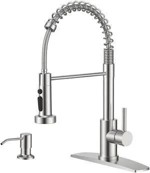 Kitchen Faucet with Soap Dispenser, Single Handle, Brushed Nickel 3 Modes Sprayer, Stainless Steel Pot Filler Faucet for Kitchen Sink, Outoor Laundry Rv Bar, with Deck Plate for 1 or 3 hole Kitchen Faucet with Soap Dispenser, Single Handle, Brushed Nickel 3 Modes Sprayer, Stainless Steel Pot Filler Faucet for Kitchen Sink, Outoor Laundry Rv Bar, with Deck Plate for 1 or 3 hole