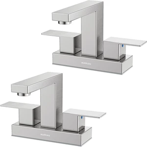 Bathroom Sink Faucet, 4 inch Brushed Nickel Bathroom Faucet Stainless Steel Bathroom Faucets for Sink 3 Hole with Pop-up Drain and Supply Lines, 2-Handle Centerset Faucet for Vanity RV Restroom Bathroom Sink Faucet, 4 inch Brushed Nickel Bathroom Faucet Stainless Steel Bathroom Faucets for Sink 3 Hole with Pop-up Drain and Supply Lines, 2-Handle Centerset Faucet for Vanity RV Restroom